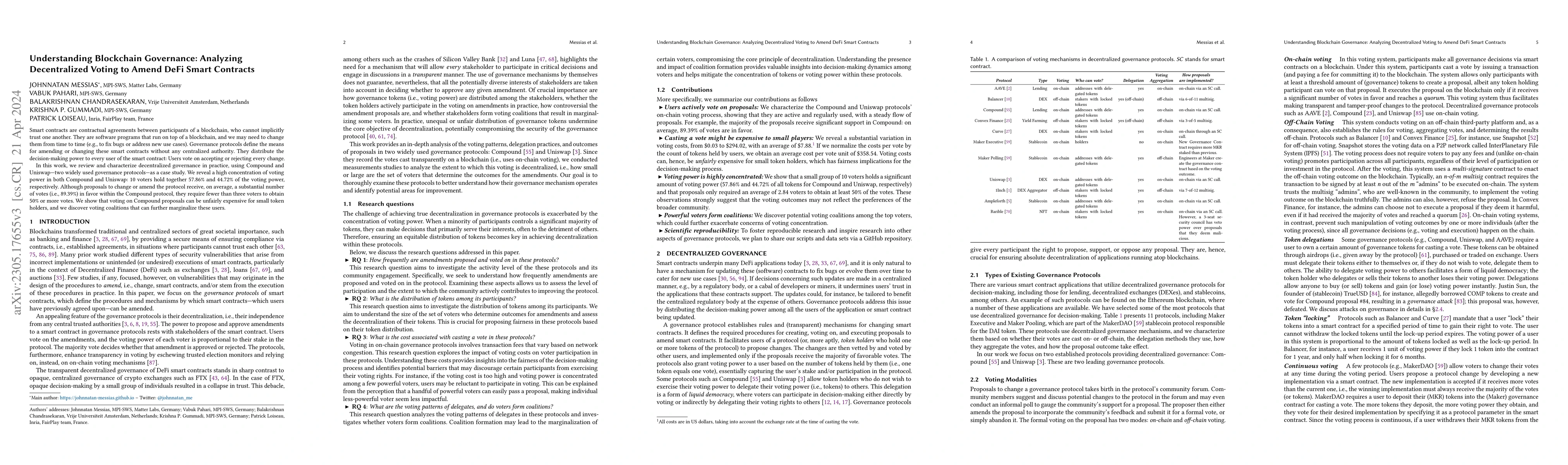 Thumbnail for Understanding Blockchain Governance: Analyzing Decentralized Voting to
  Amend DeFi Smart Contracts