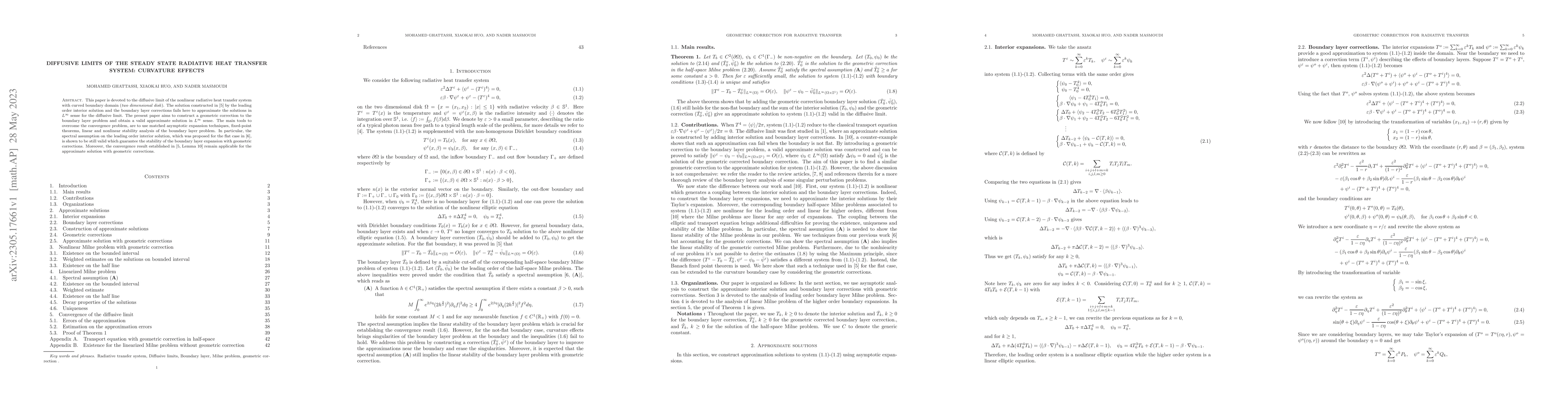Thumbnail for Diffusive limits of the steady state radiative heat transfer system:
  Curvature effects