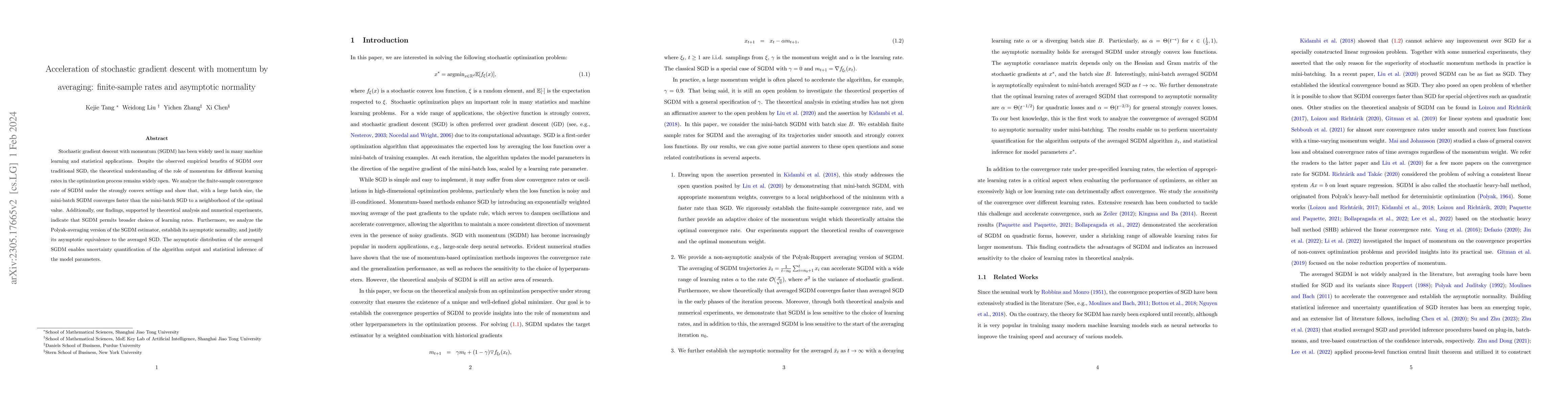 Thumbnail for Acceleration of stochastic gradient descent with momentum by averaging:
  finite-sample rates and asymptotic normality
