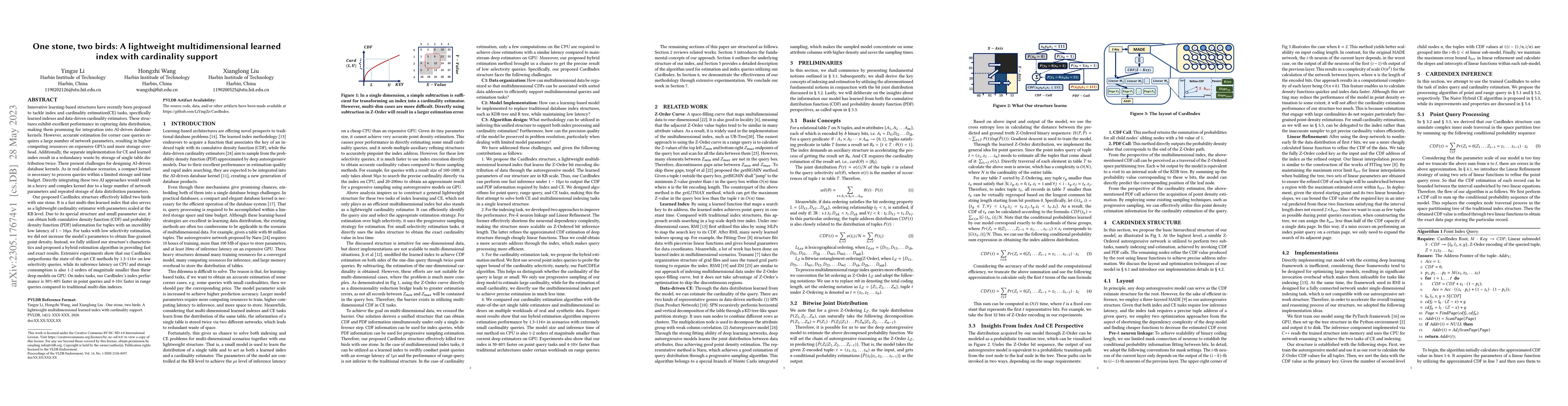 Thumbnail for One stone, two birds: A lightweight multidimensional learned index with
  cardinality support