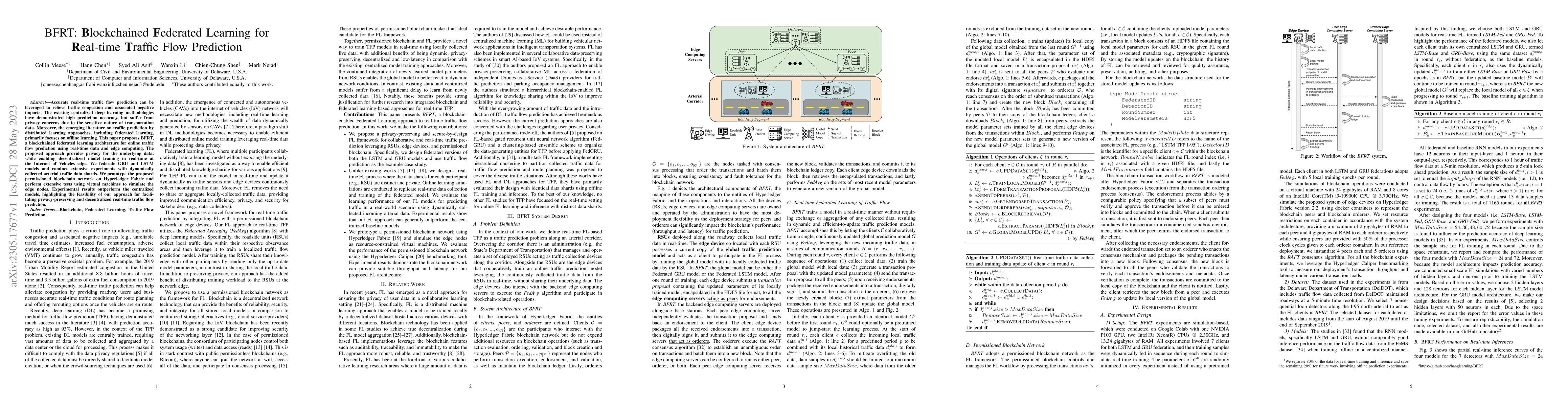 Thumbnail for BFRT: Blockchained Federated Learning for Real-time Traffic Flow
  Prediction