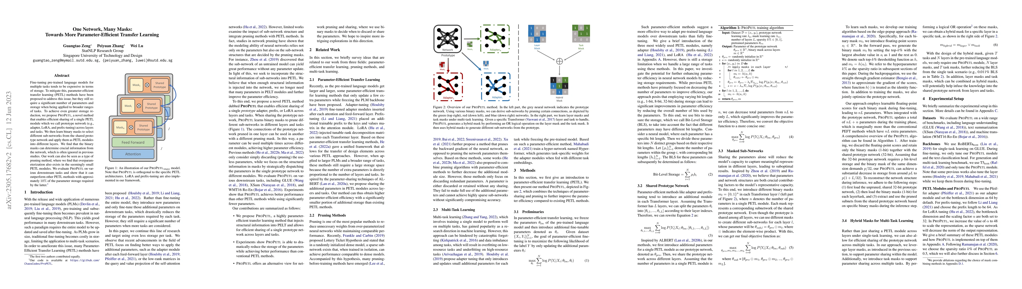 Thumbnail for One Network, Many Masks: Towards More Parameter-Efficient Transfer
  Learning