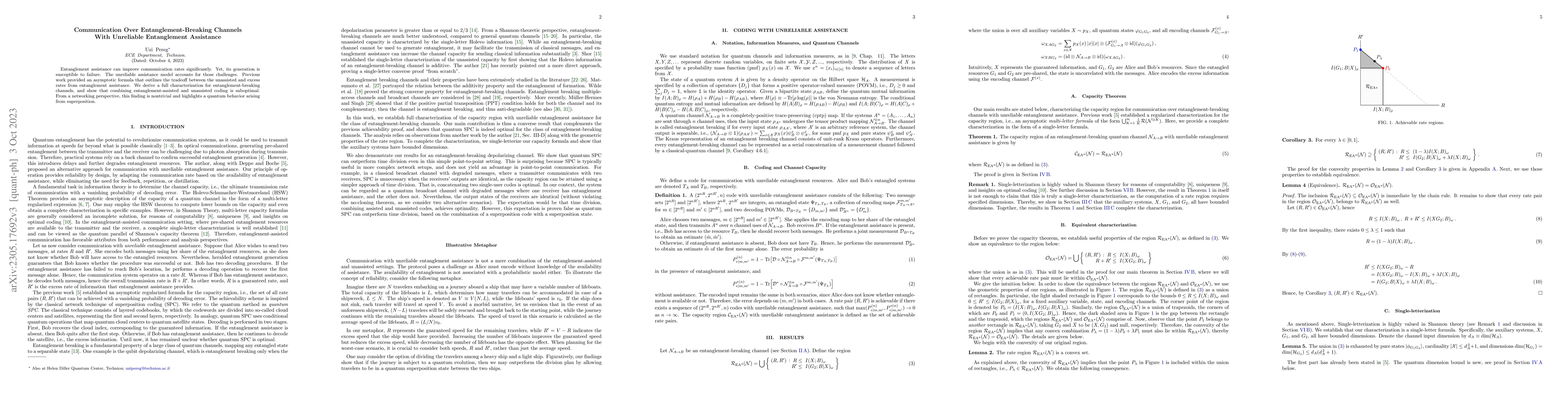 Thumbnail for Communication Over Entanglement-Breaking Channels With Unreliable
  Entanglement Assistance