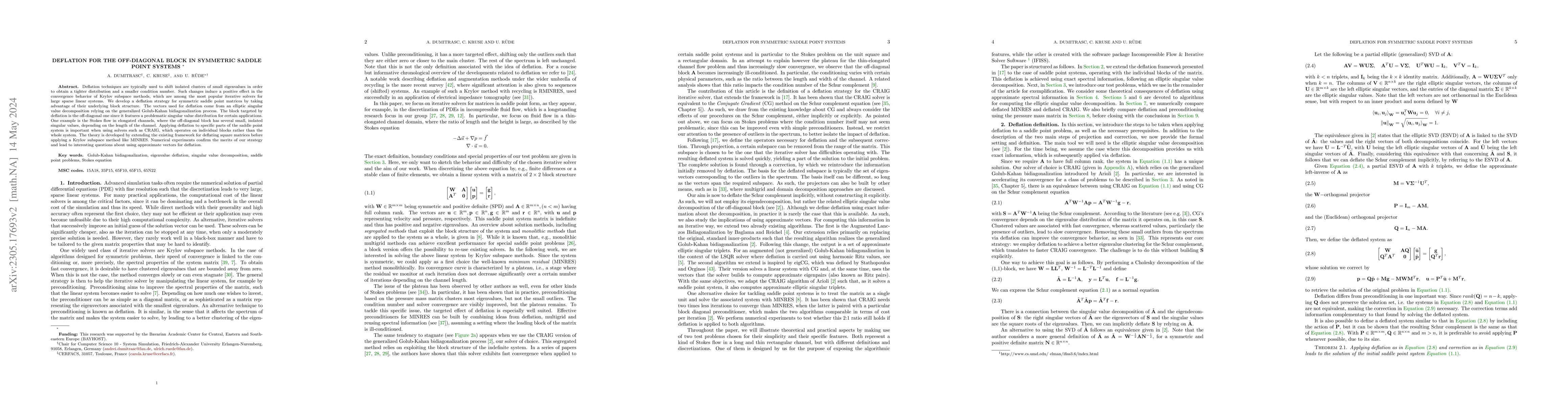 Thumbnail for Deflation for the off-diagonal block in symmetric saddle point systems