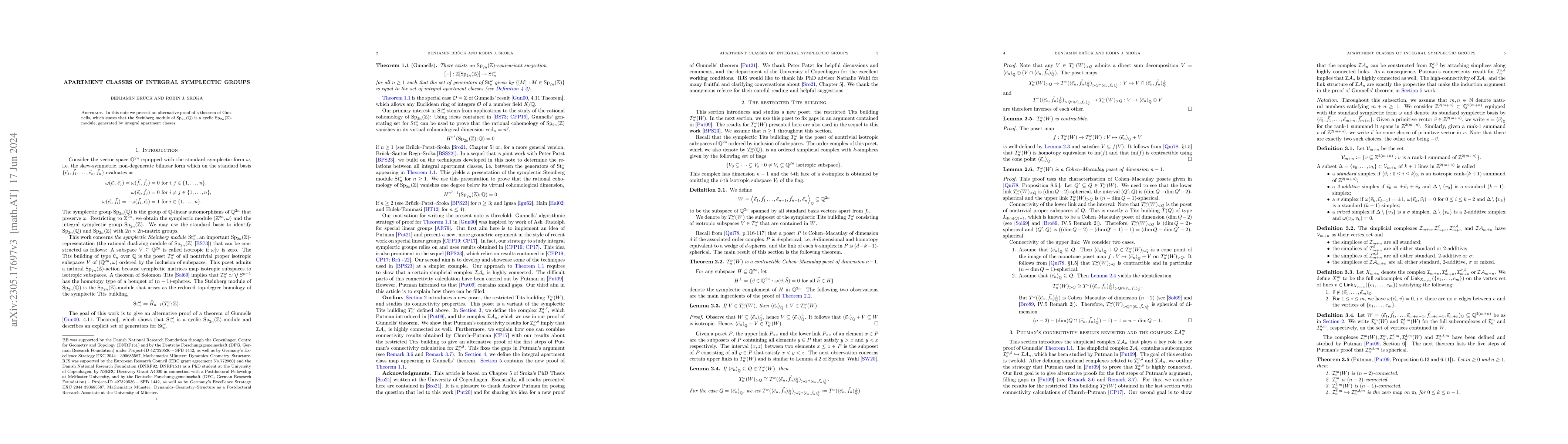 Thumbnail for Apartment classes of integral symplectic groups
