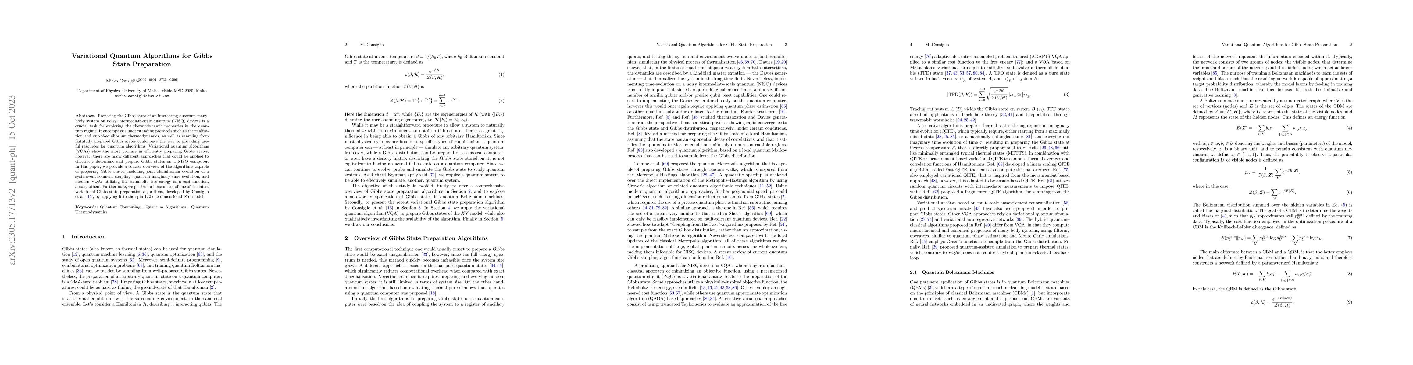 Thumbnail for Variational Quantum Algorithms for Gibbs State Preparation