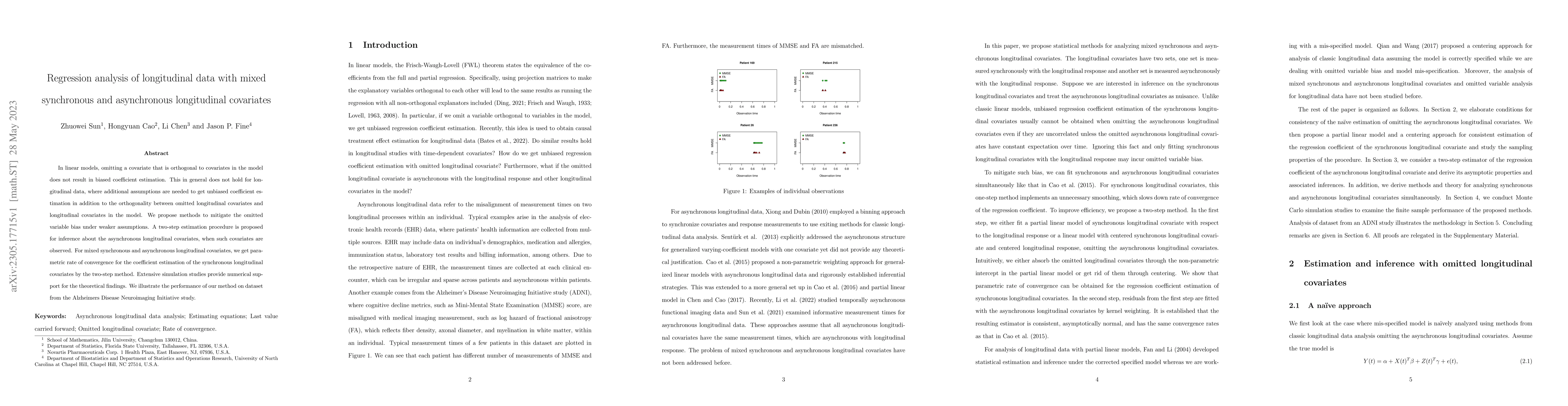 Thumbnail for Regression analysis of longitudinal data with mixed synchronous and
  asynchronous longitudinal covariates