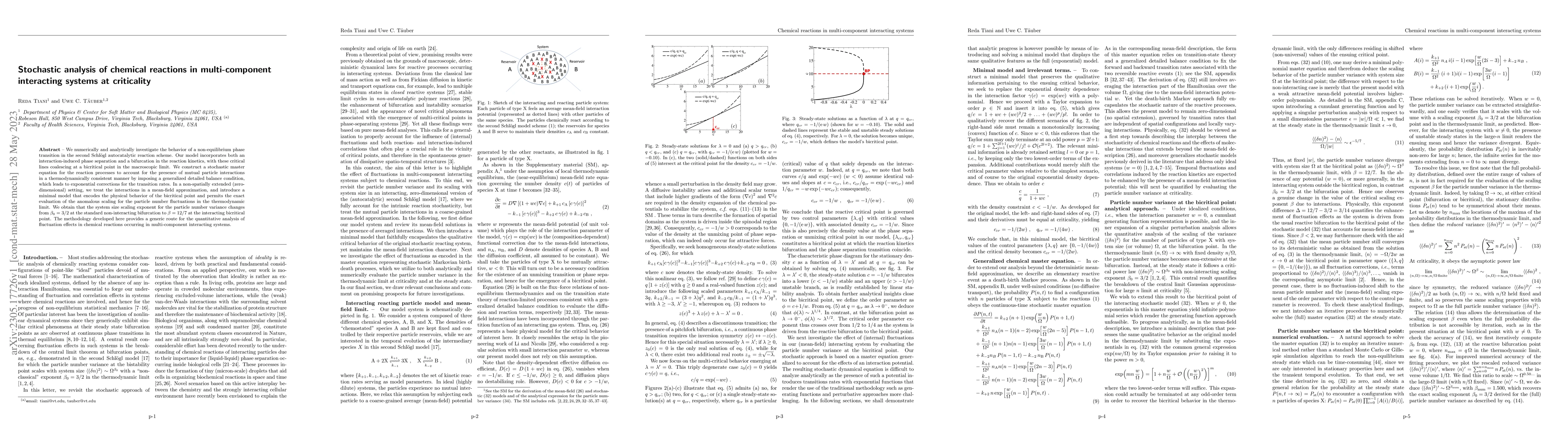 Thumbnail for Stochastic analysis of chemical reactions in multi-component interacting
  systems at criticality