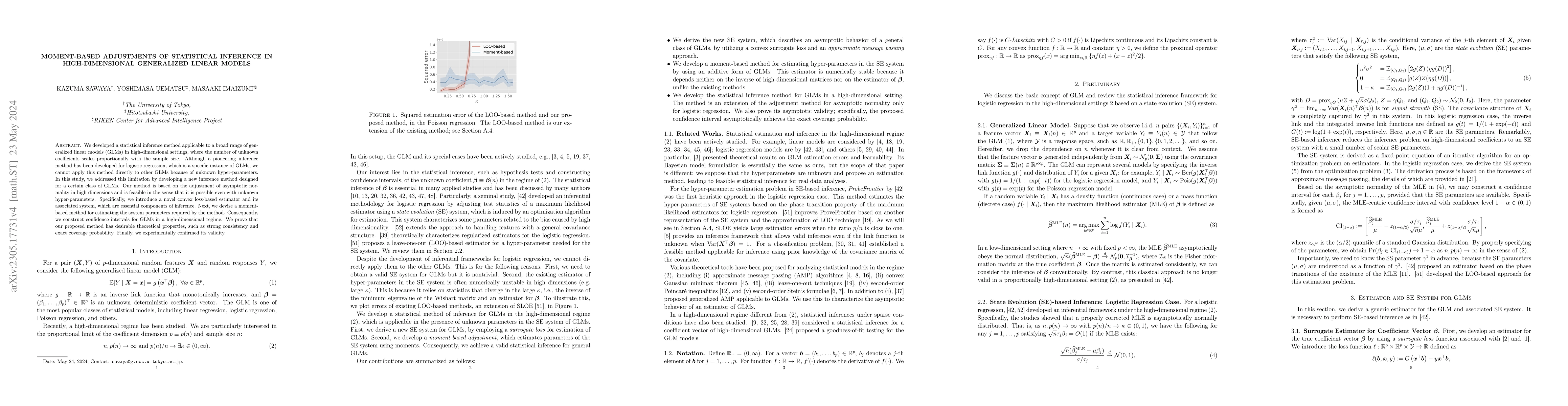 Thumbnail for Moment-Based Adjustments of Statistical Inference in High-Dimensional
  Generalized Linear Models