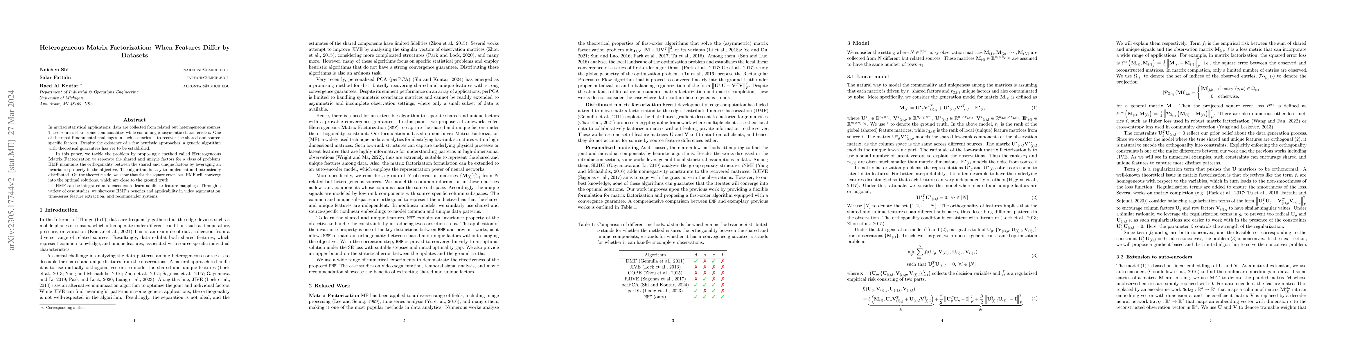 Thumbnail for Heterogeneous Matrix Factorization: When Features Differ by Datasets