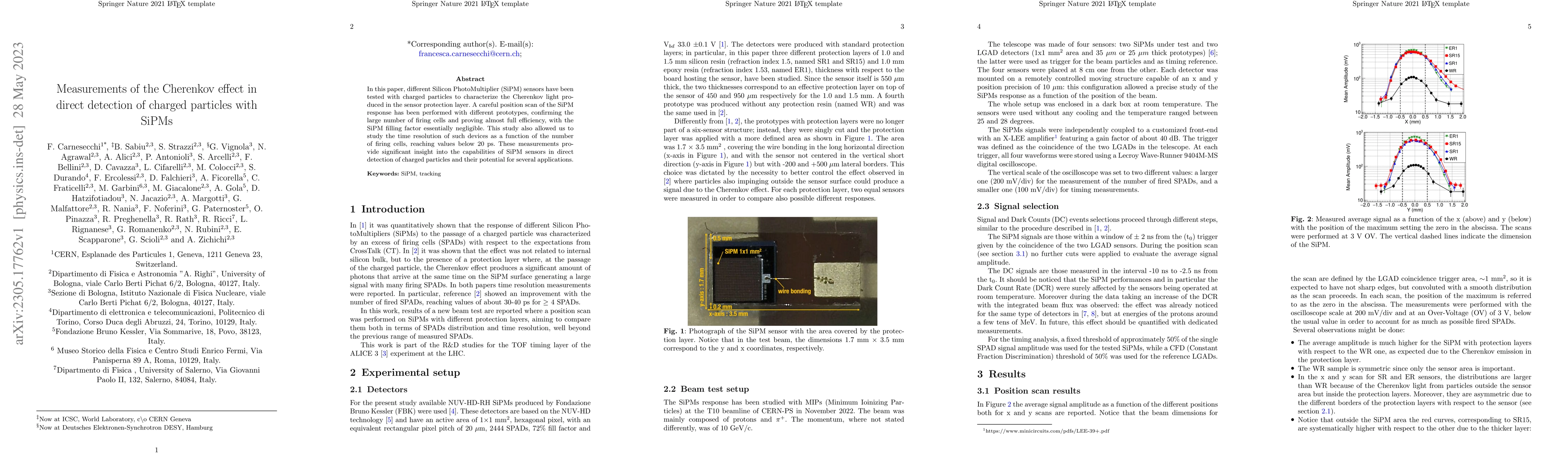 Thumbnail for Measurements of the Cherenkov effect in direct detection of charged
  particles with SiPMs