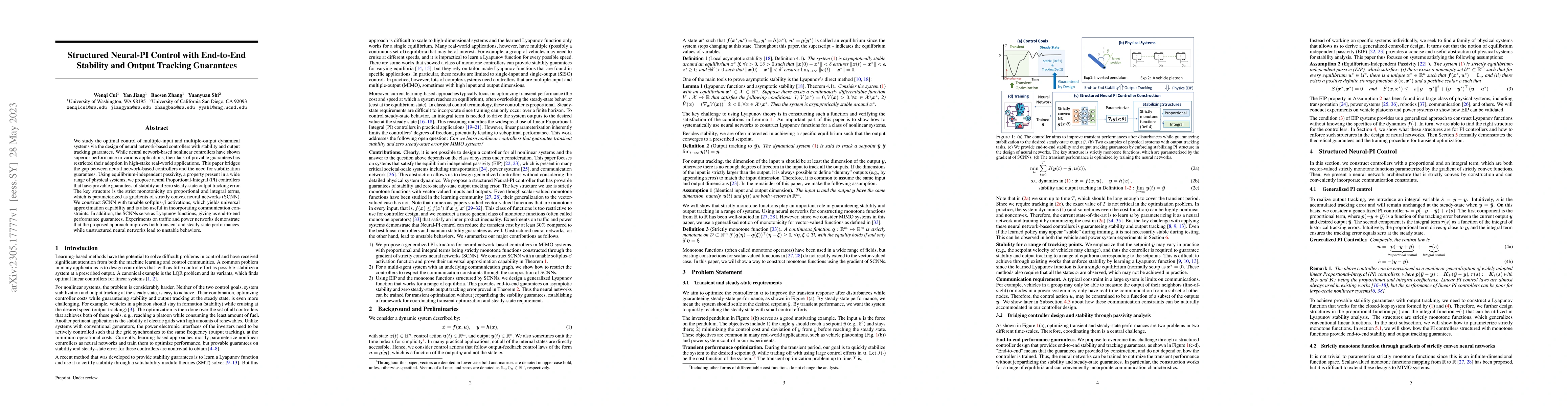 Thumbnail for Structured Neural-PI Control with End-to-End Stability and Output
  Tracking Guarantees