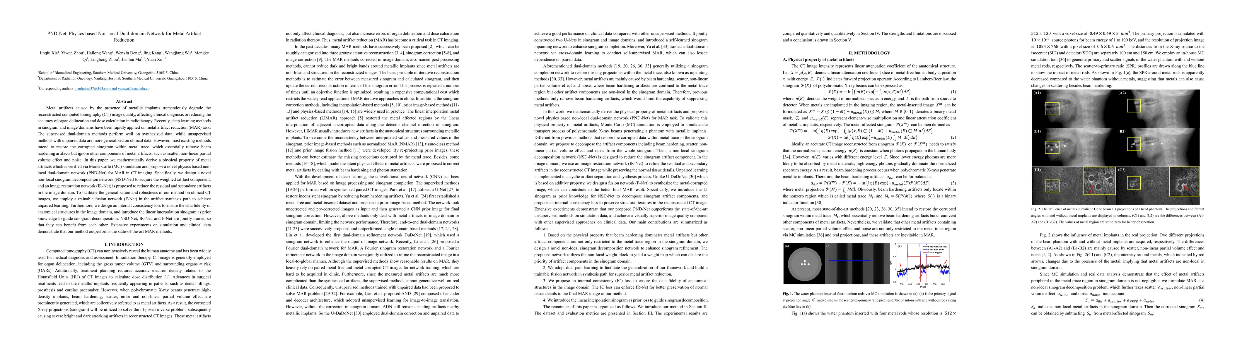 Thumbnail for PND-Net: Physics based Non-local Dual-domain Network for Metal Artifact
  Reduction
