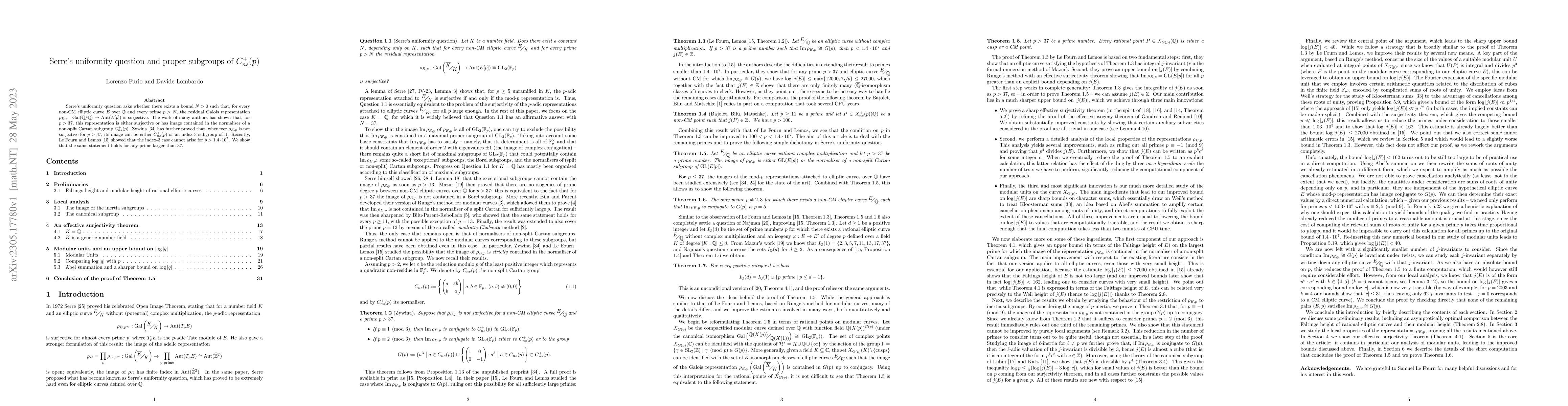 Thumbnail for Serre's uniformity question and proper subgroups of $C_{ns}^+(p)$