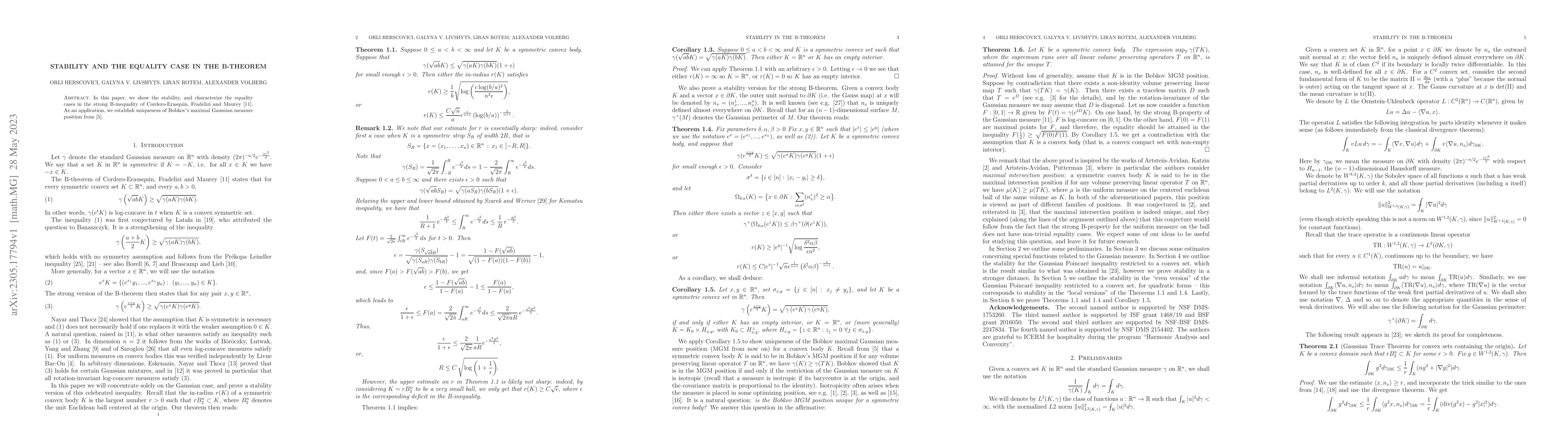 Thumbnail for Stability and the equality case in the B-theorem