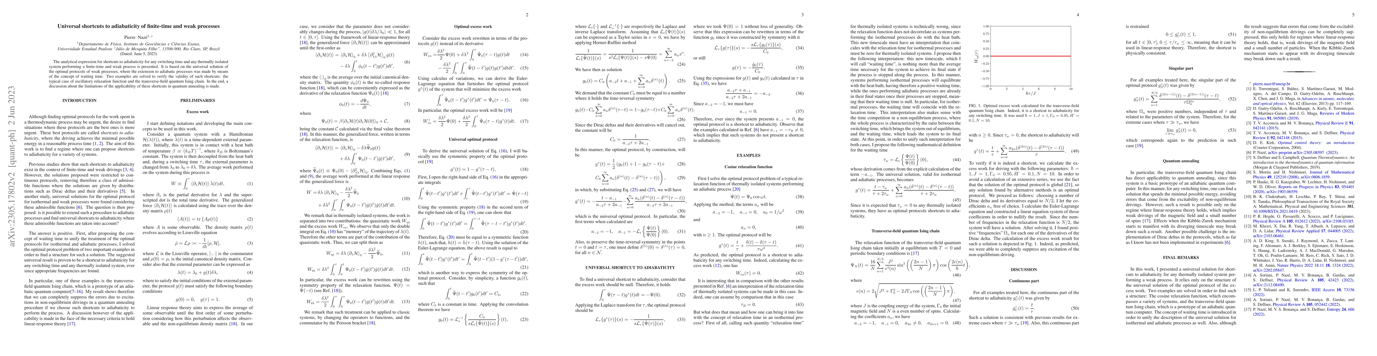 Thumbnail for Universal shortcuts to adiabaticity of finite-time and weak processes