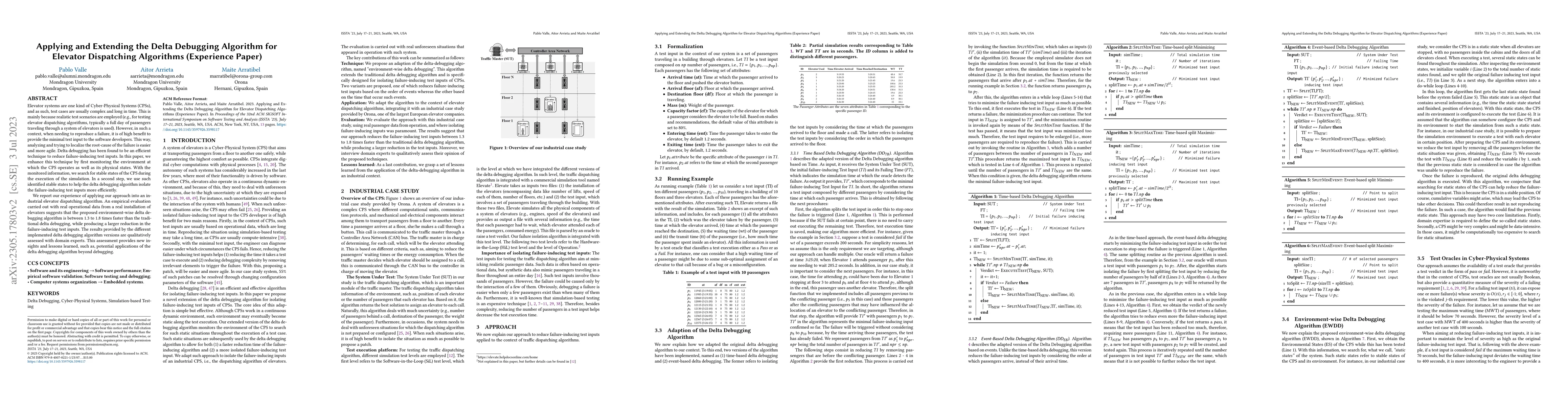 Thumbnail for Applying and Extending the Delta Debugging Algorithm for Elevator
  Dispatching Algorithms (Experience Paper)