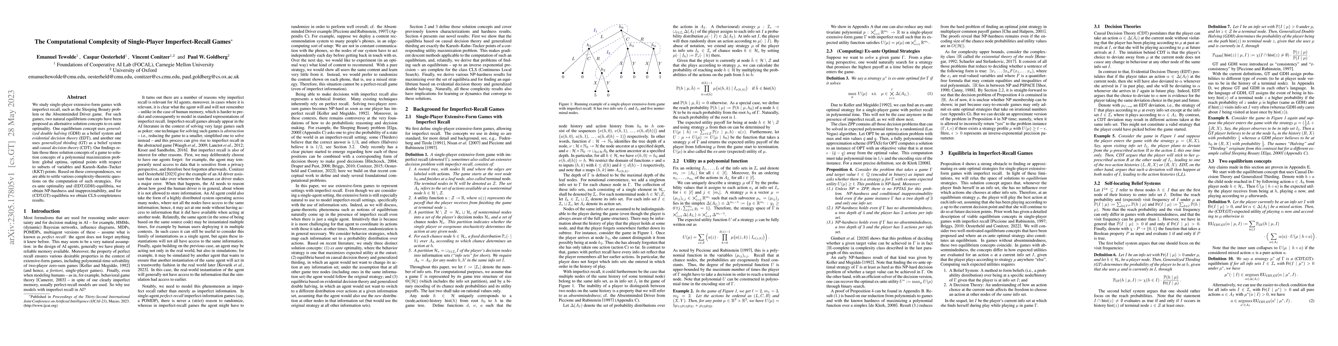 Thumbnail for The Computational Complexity of Single-Player Imperfect-Recall Games