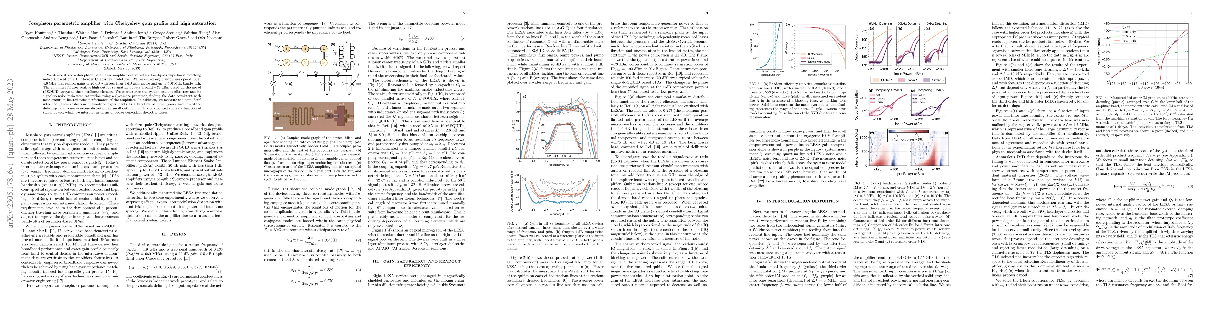 Thumbnail for Josephson parametric amplifier with Chebyshev gain profile and high
  saturation