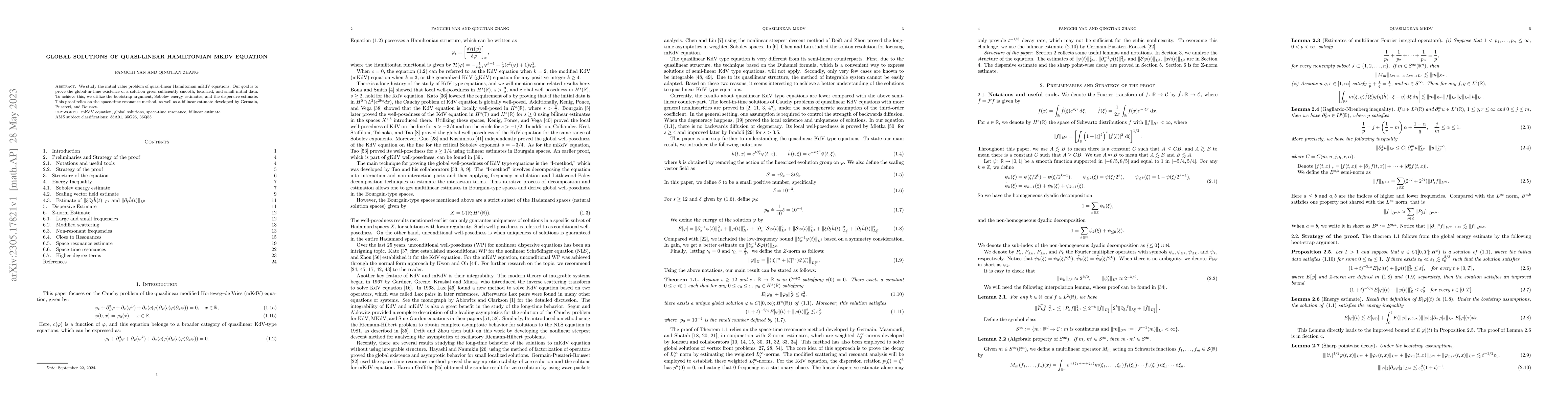 Thumbnail for Global solutions of quasi-linear Hamiltonian mKdV equation