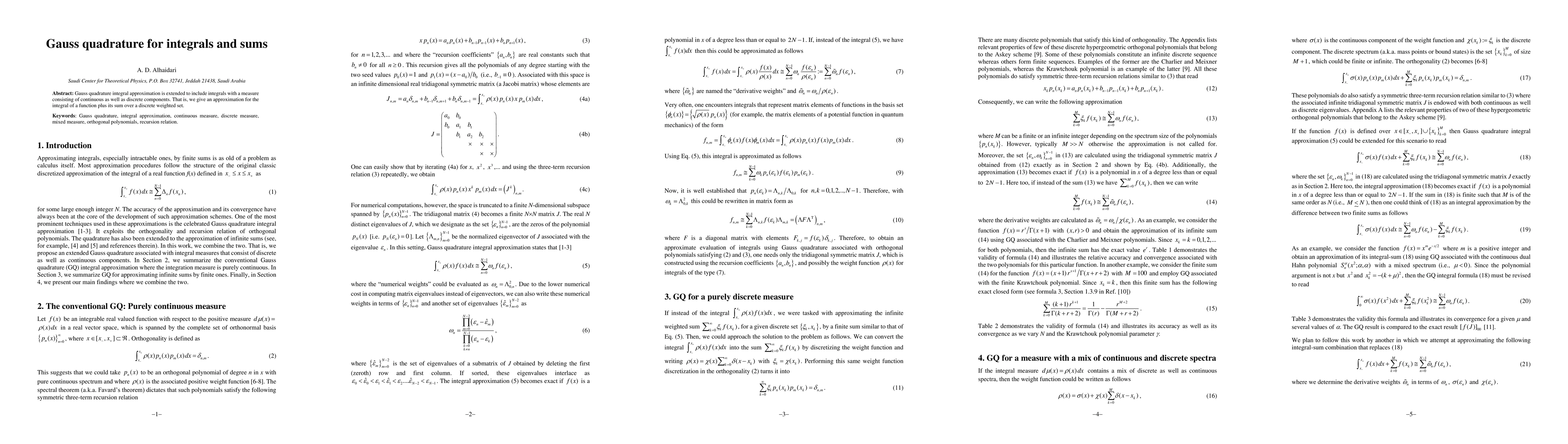 Thumbnail for Gauss quadrature for integrals and sums