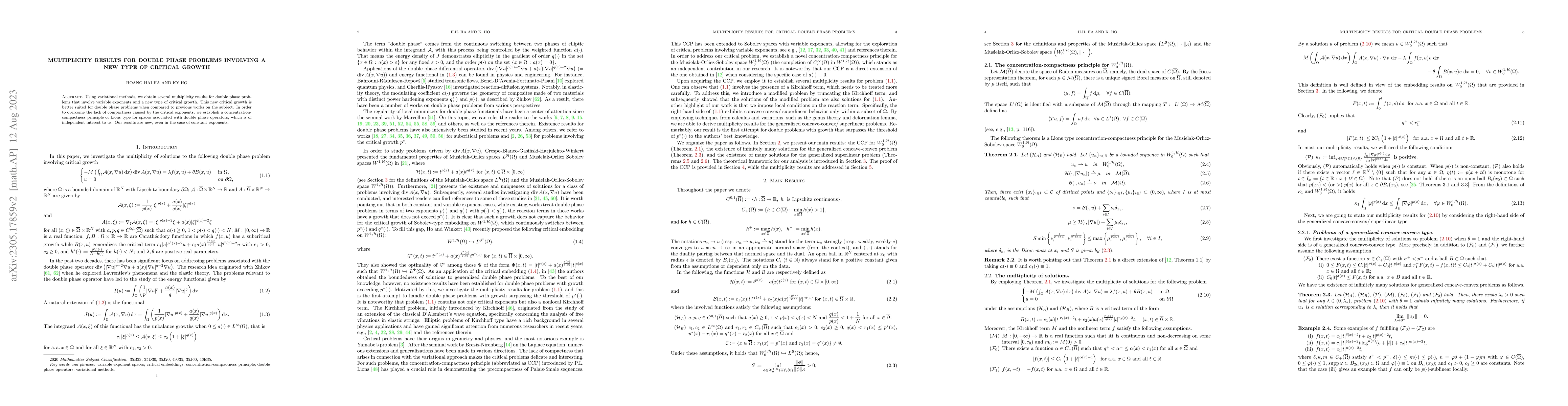 Thumbnail for Multiplicity results for double phase problems involving a new type of
  critical growth