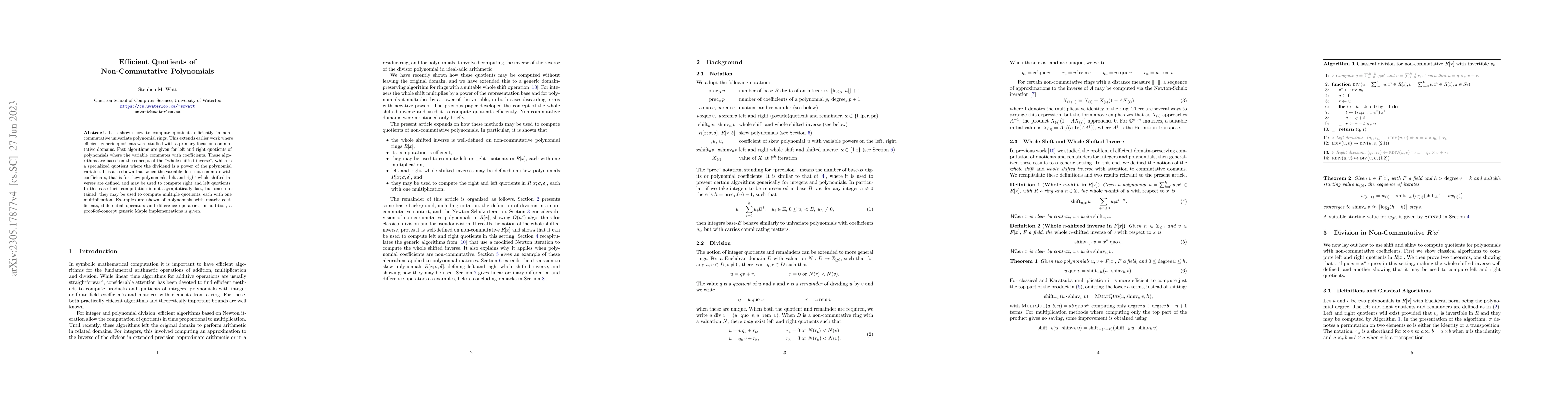Thumbnail for Efficient Quotients of Non-Commutative Polynomials
