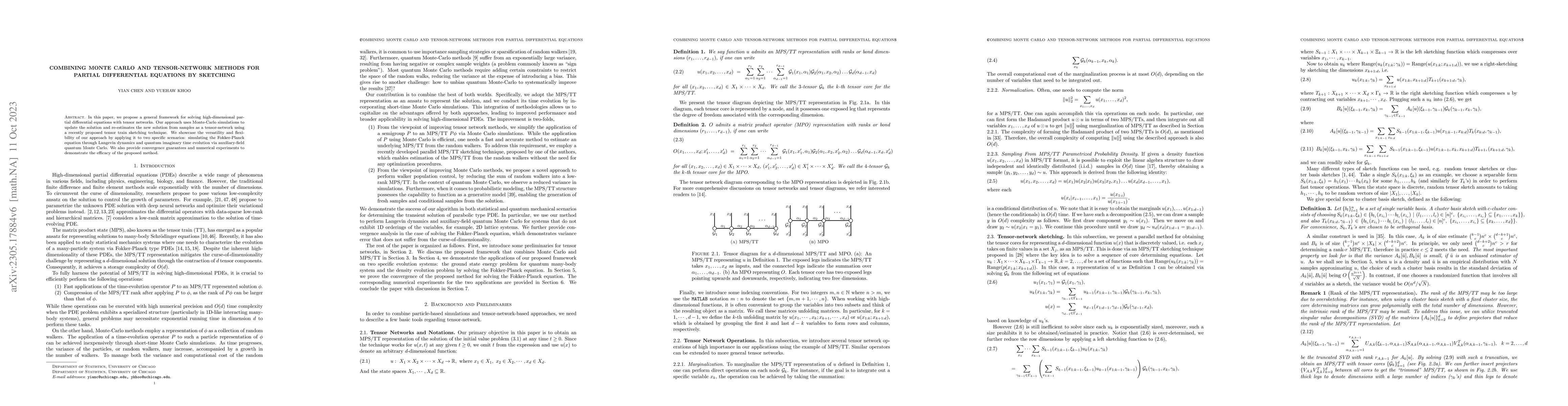 Thumbnail for Combining Monte Carlo and Tensor-network Methods for Partial
  Differential Equations via Sketching