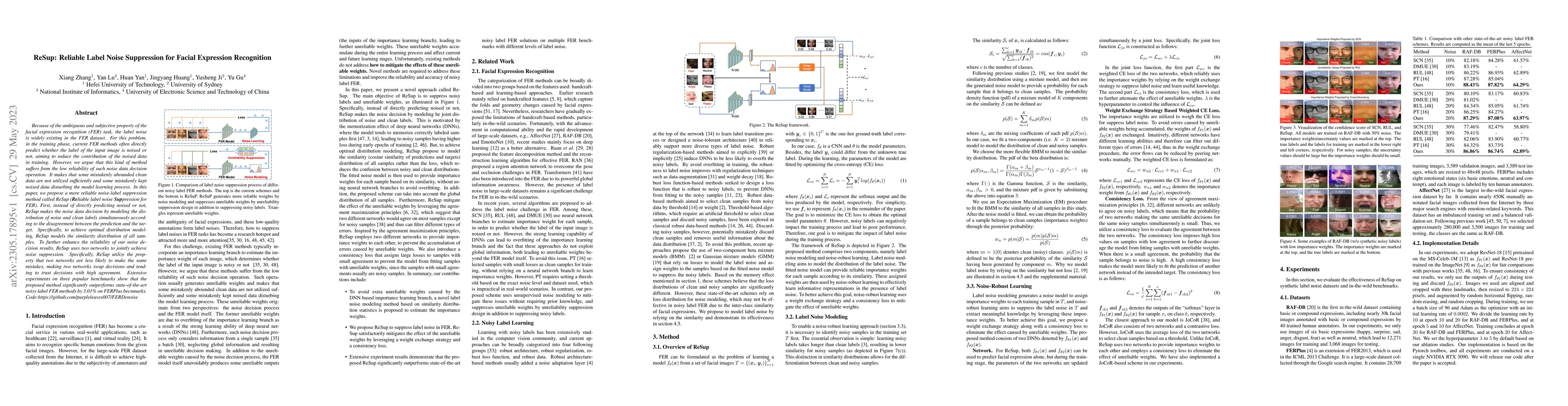 Thumbnail for ReSup: Reliable Label Noise Suppression for Facial Expression
  Recognition