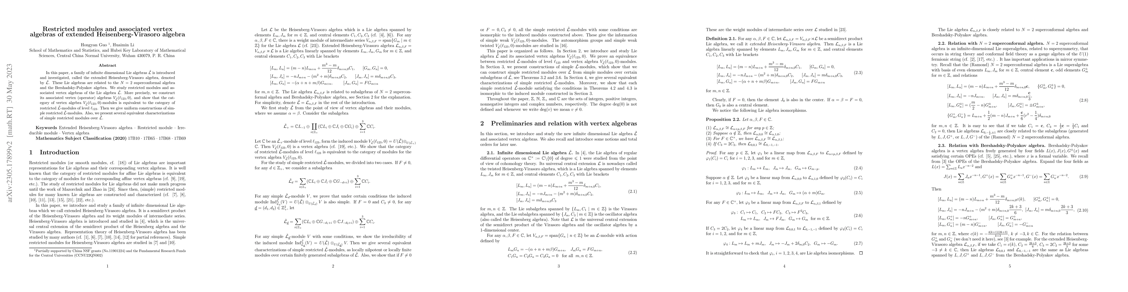 Thumbnail for Restricted modules and associated vertex algebras of extended
  Heisenberg-Virasoro algebra