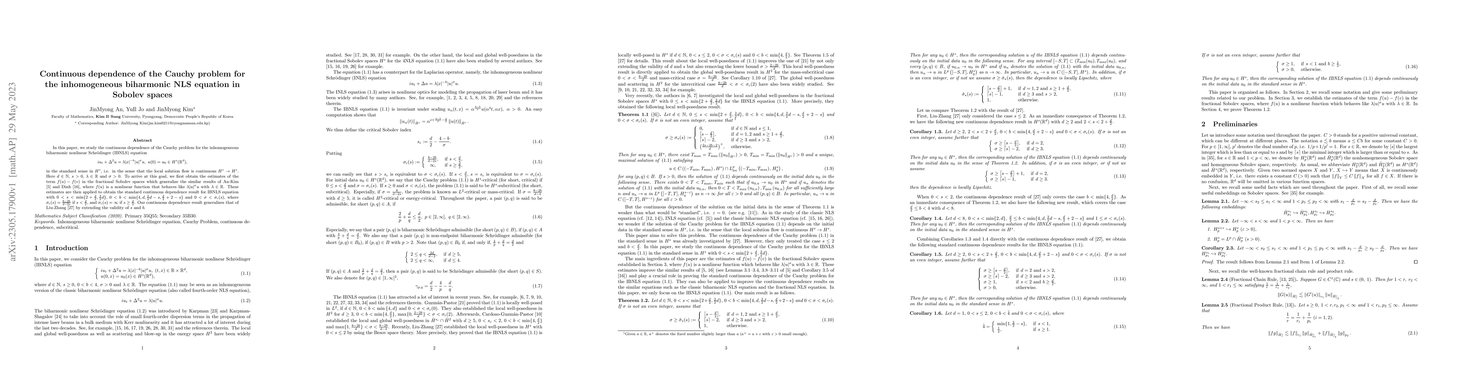 Thumbnail for Continuous dependence of the Cauchy problem for the inhomogeneous
  biharmonic NLS equation in Sobolev spaces