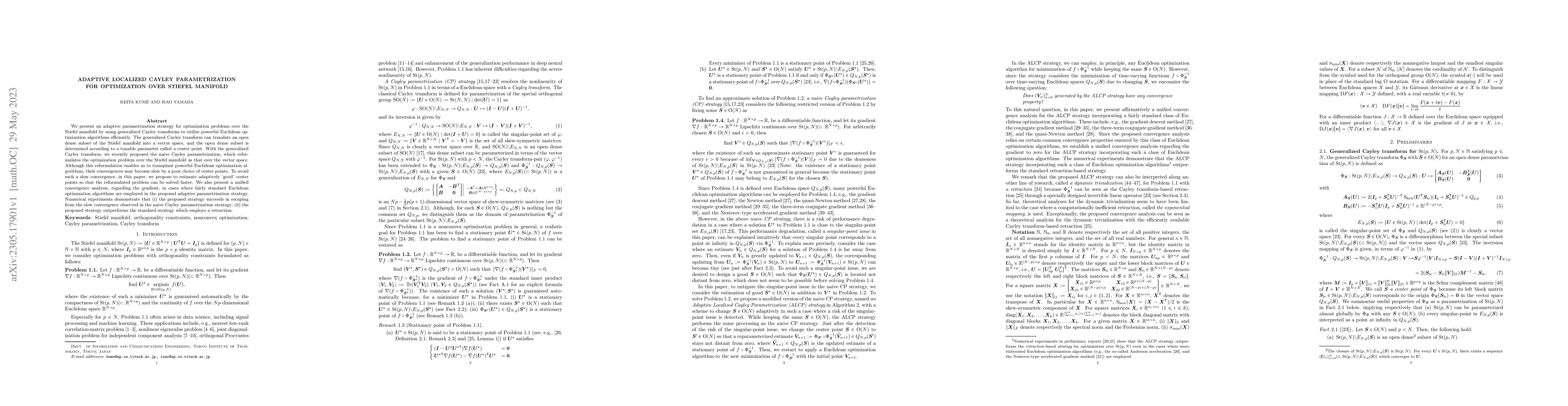 Thumbnail for Adaptive Localized Cayley Parametrization for Optimization over Stiefel
  Manifold