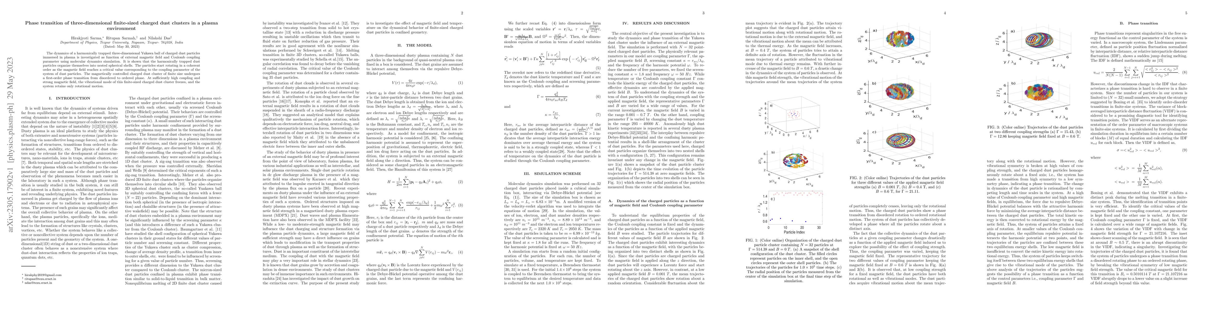 Thumbnail for Phase transition of three-dimensional finite-sized charged dust clusters
  in a plasma environment