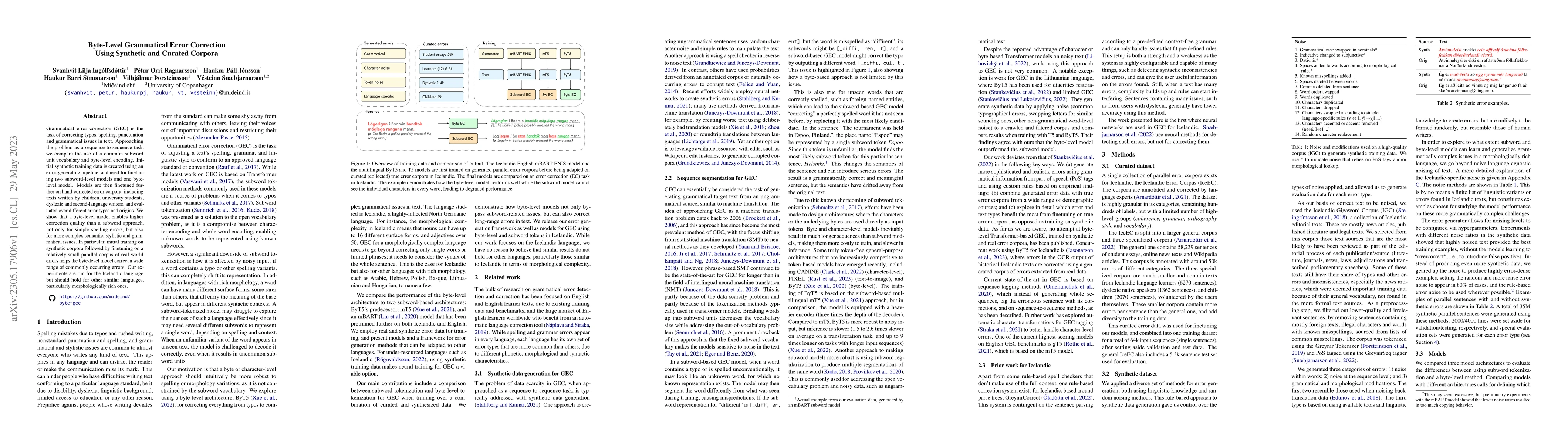 Thumbnail for Byte-Level Grammatical Error Correction Using Synthetic and Curated
  Corpora