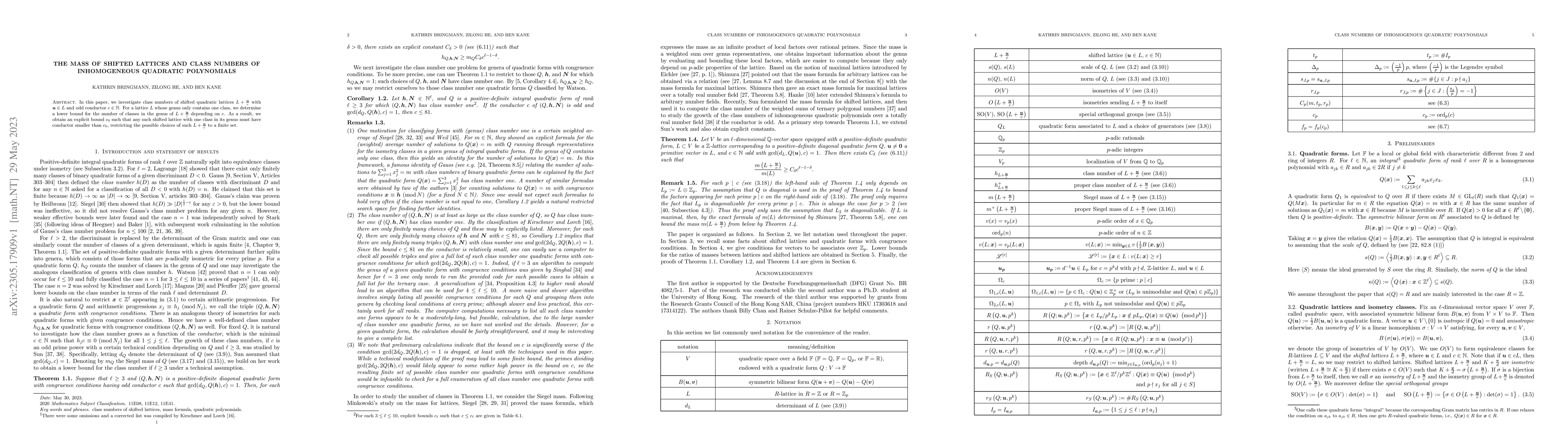 Thumbnail for The mass of shifted lattices and class numbers of inhomogeneous
  quadratic polynomials