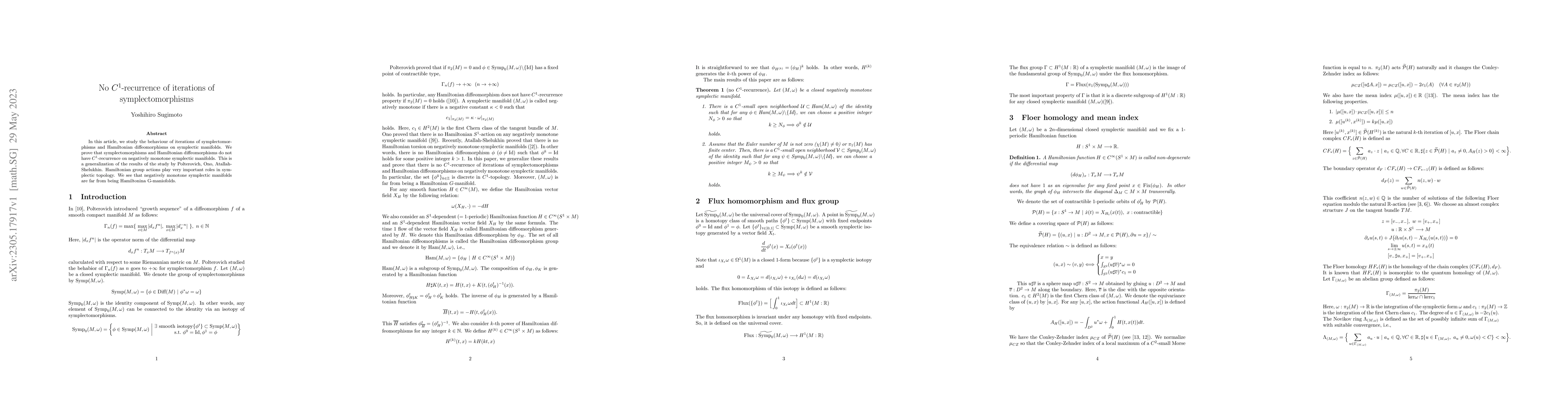 Thumbnail for No $C^1$-recurrence of iterations of symplectomorphisms