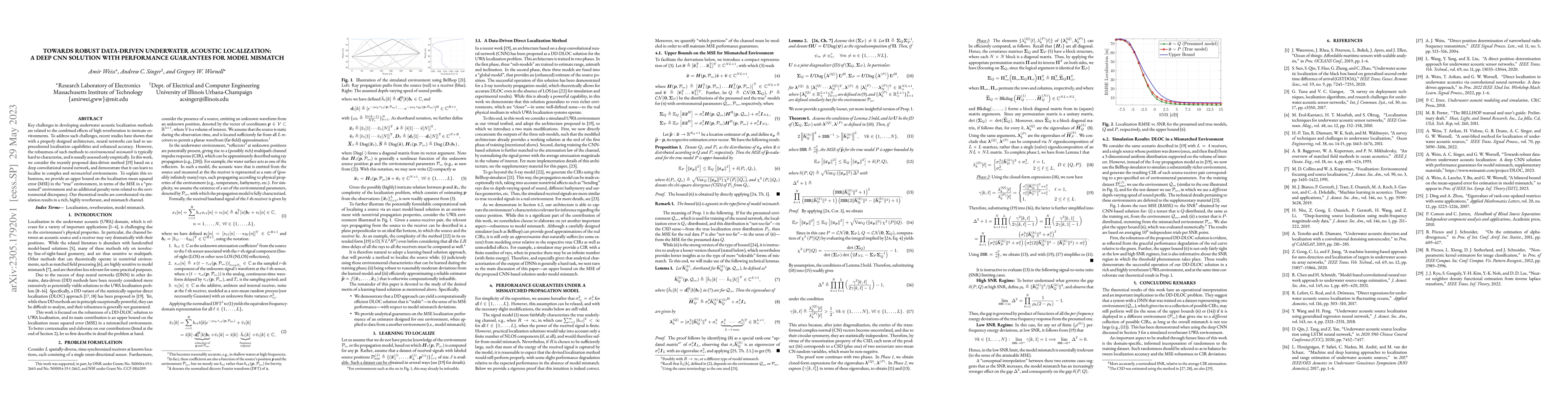 Thumbnail for Towards Robust Data-Driven Underwater Acoustic Localization: A Deep CNN
  Solution with Performance Guarantees for Model Mismatch