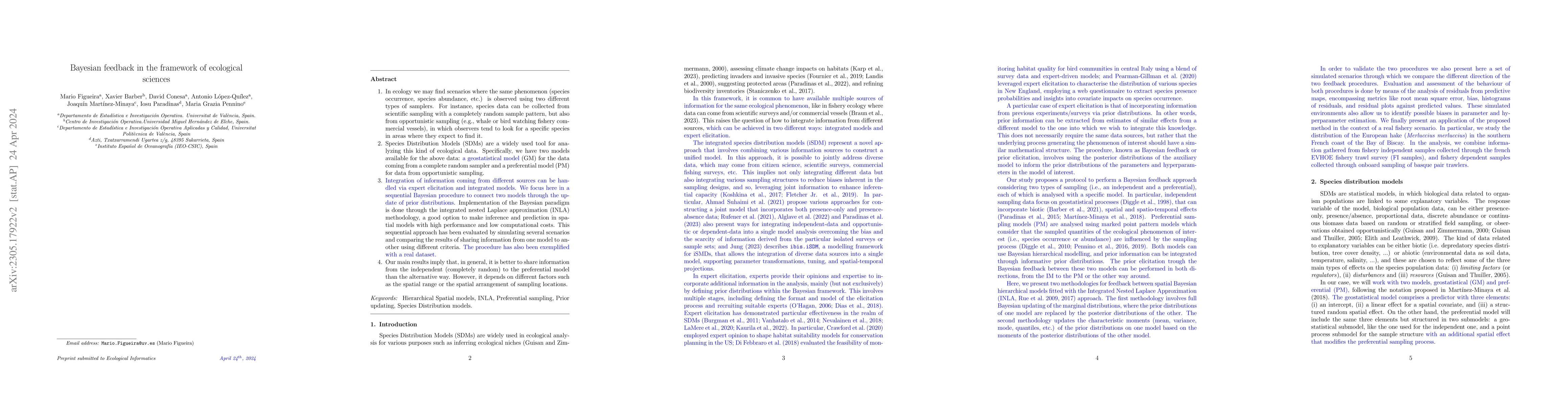 Thumbnail for Bayesian feedback in the framework of ecological sciences