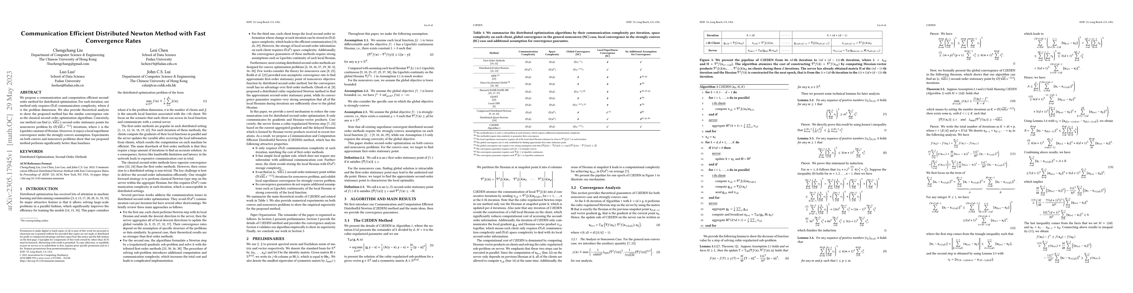 Thumbnail for Communication Efficient Distributed Newton Method with Fast Convergence
  Rates
