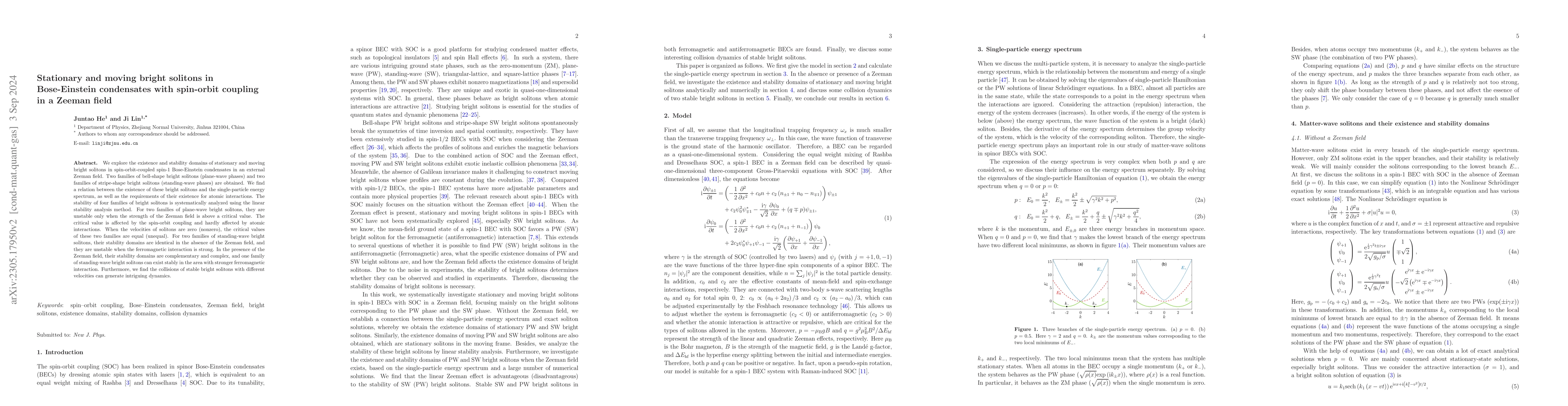 Thumbnail for Stationary and moving bright solitons in Bose-Einstein condensates with
  spin-orbit coupling in a Zeeman field