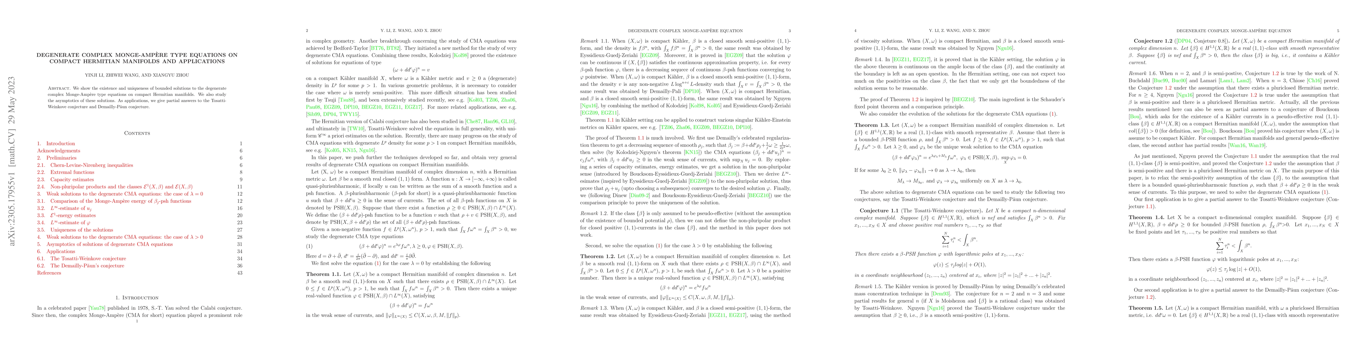 Thumbnail for Degenerate complex Monge-Amp\` ere type equations on compact Hermitian
  manifolds and applications