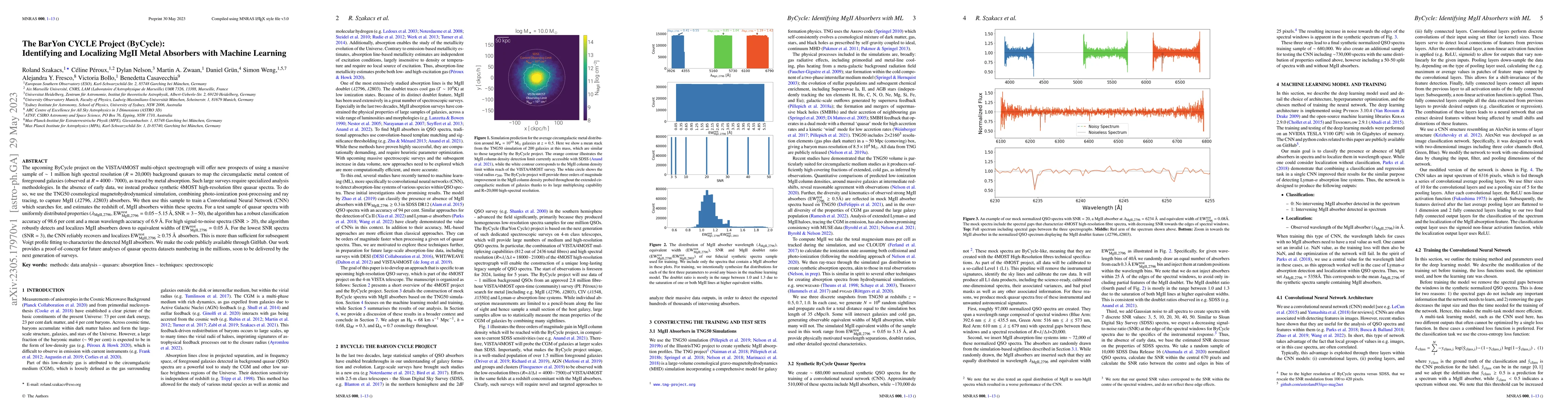 Thumbnail for The BarYon CYCLE Project (ByCycle): Identifying and Localizing MgII
  Metal Absorbers with Machine Learning