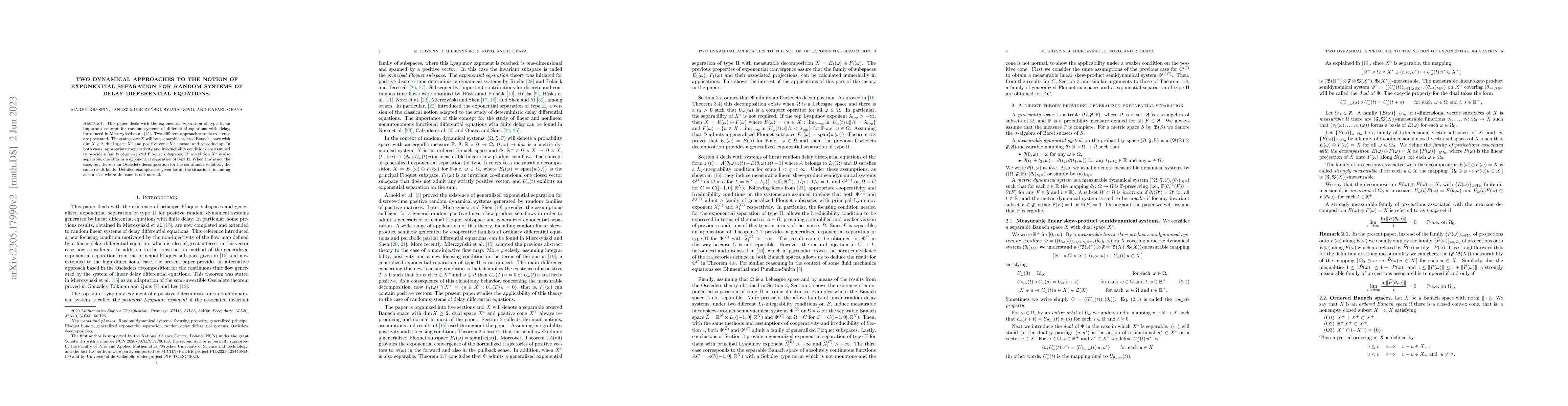 Thumbnail for Two dynamical approaches to the notion of exponential separation for
  random systems of delay differential equations