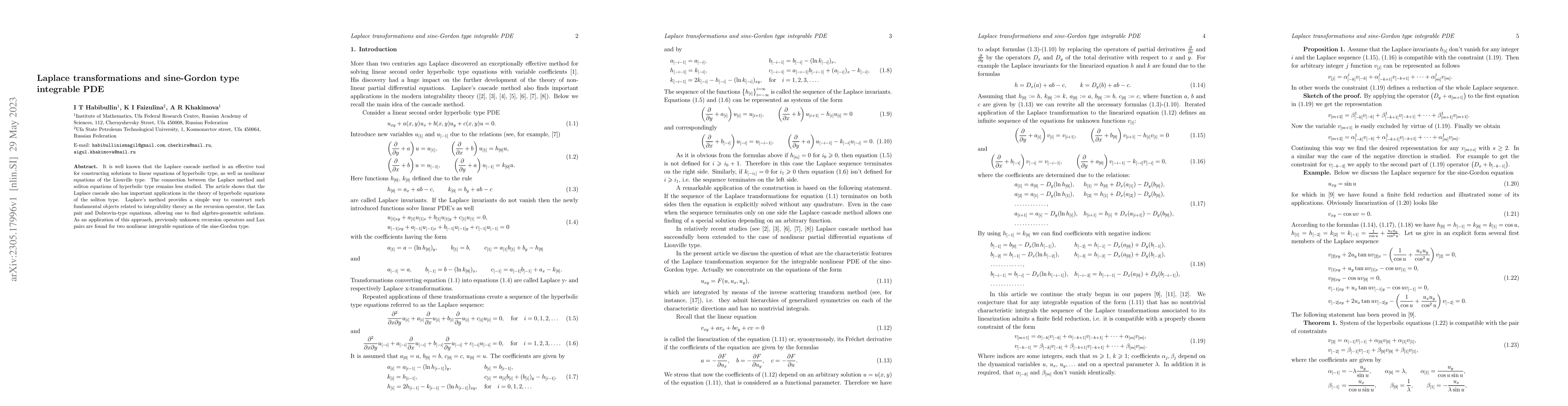 Thumbnail for Laplace transformations and sine-Gordon type integrable PDE