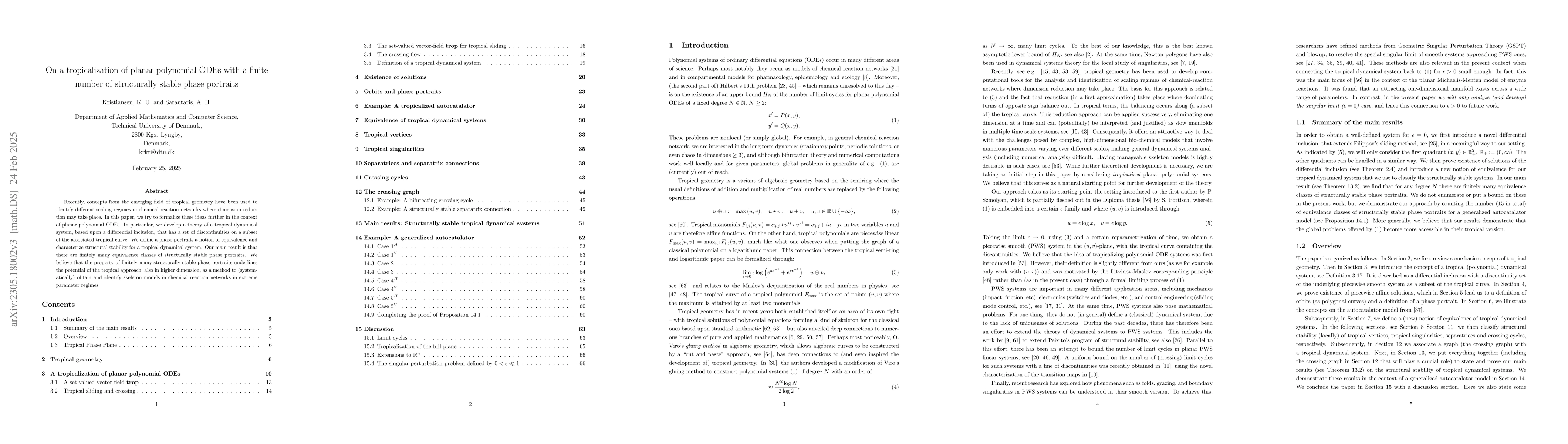 Thumbnail for On a tropicalization of planar polynomial ODEs with finitely many
  structurally stable phase portraits