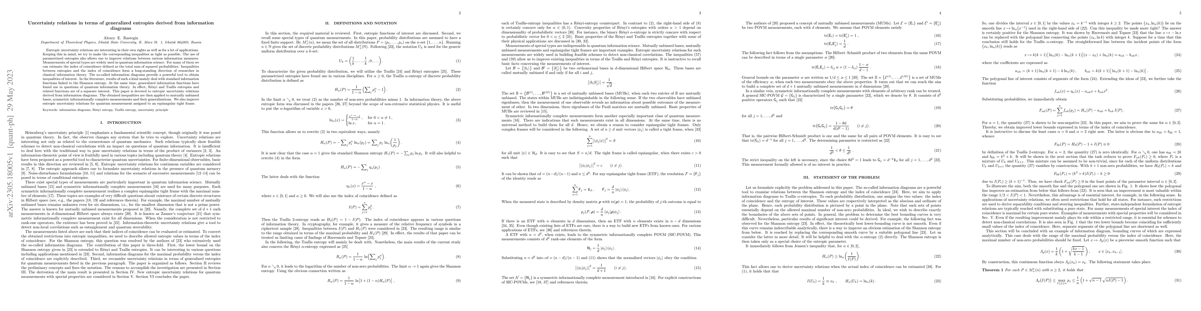 Thumbnail for Uncertainty relations in terms of generalized entropies derived from
  information diagrams
