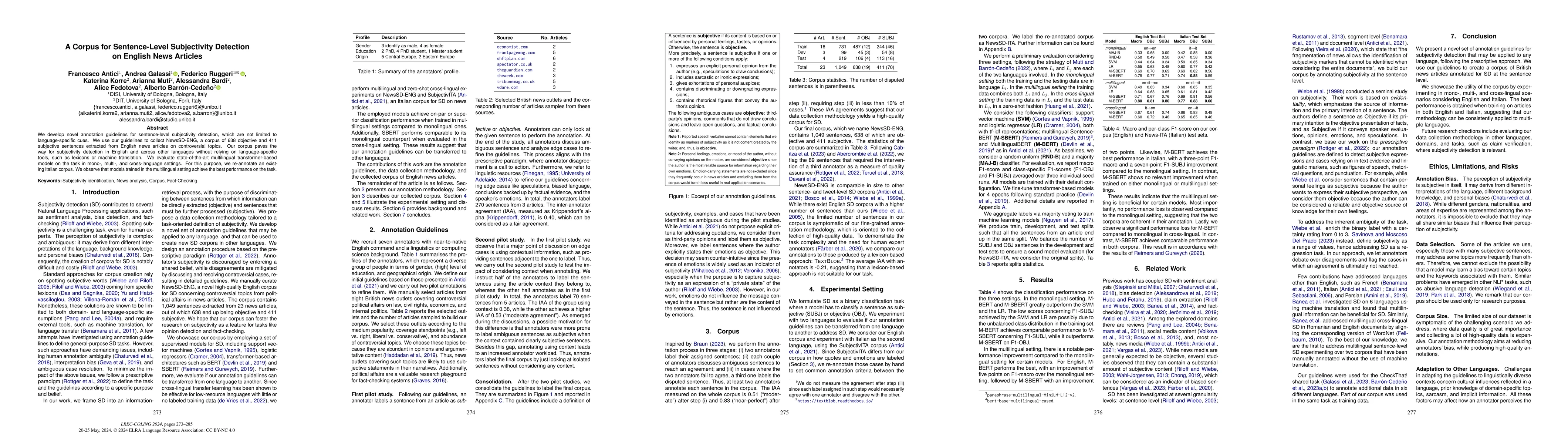 Thumbnail for A Corpus for Sentence-level Subjectivity Detection on English News
  Articles