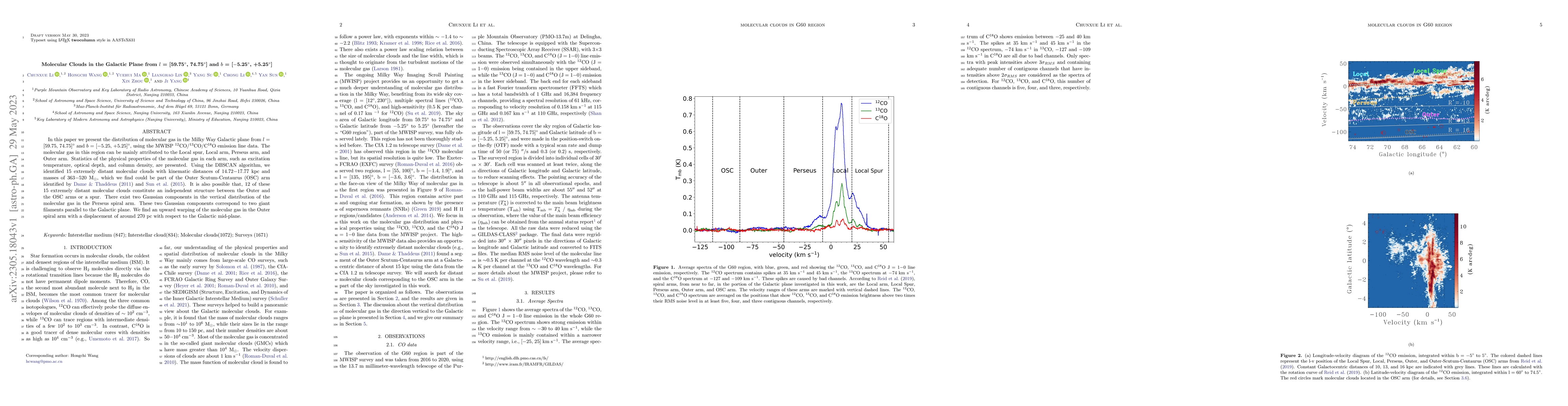 Thumbnail for Molecular Clouds in the Galactic Plane from $l$ = [59.75$^\circ$,
  74.75$^\circ$] and $b$ = [$-$5.25$^\circ$, +5.25$^\circ$]