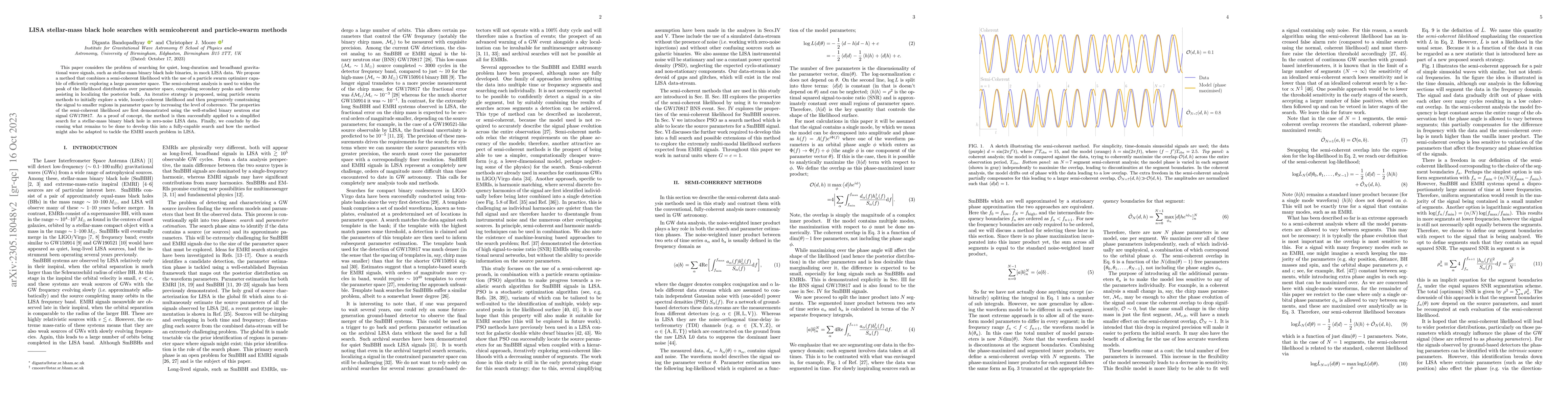 Thumbnail for LISA stellar-mass black hole searches with semicoherent and
  particle-swarm methods