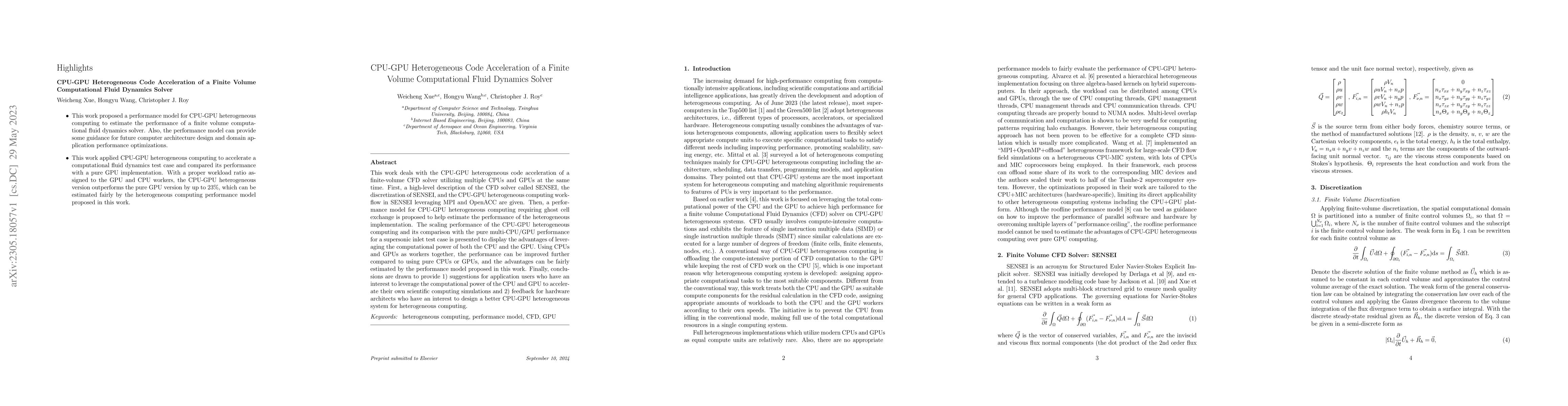 Thumbnail for CPU-GPU Heterogeneous Code Acceleration of a Finite Volume Computational
  Fluid Dynamics Solver